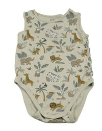 Světlebéžové tílkové body se zvířátky a palmami C&A