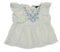 Bílá kostkovaná mušelínová halenka s kytičkami a volánky KIABI