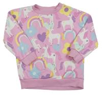 Růžová mikina s jednorožci a duhami a srdíčky F&F
