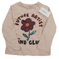 Nové - pudrové triko s kytičkou a nápisy George