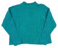 Tyrkysový žinylkový crop sveter so stojačikom
