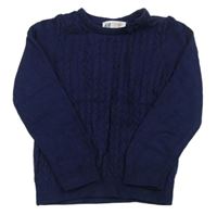 Tmavomodrý copánkový sveter H&M