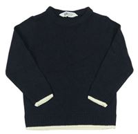 Tmavomodrý sveter s krémovymi pruhmi H&M