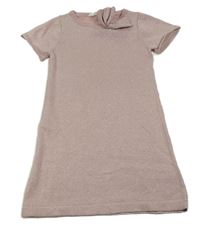Ružové trblietavé svetrové šaty s mašlou H&M