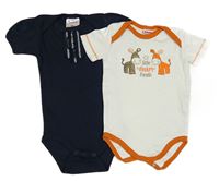 2x body - tmavomodré s volánky + bílé s oslíky