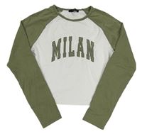 Bílo-khaki crop triko s nápisem New Look