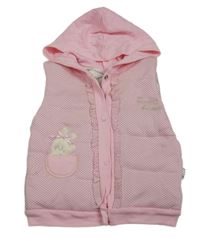 Ružová bodkovaná á zateplená vesta s králikom a kapucňou