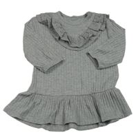 Sivé rebrované úpletové šaty s volániky s madeirou zn. George