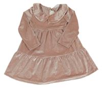 Staroružové trblietavé zamatové šaty s golierikom F&F