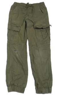 Khaki plátenné cargo cuff nohavice Yigga