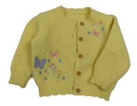 Žltý prepínaci sveter s výšivkami květin a motýlů Nutmeg