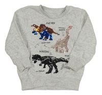 Světlešedá melírovaná mikina s dinosaury z překlápěcích flitrů C&A