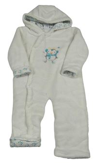 Biela chlpatá zateplená kombinéza s tučňákem a kapucňou Bubble Gum