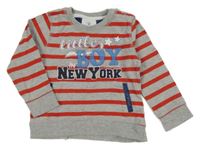 Sivo-červená pruhovaná mikina s nápisom Topomini