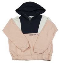 Ružovo-tmavomodro-biela mikina s nápisom a kapucňou LaRedoute