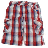 Červeno-modro-bílé kostkované plátěné cargo kraťasy Lego