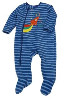 Tmavomodro-modrý pruhovaný fleecový overal s raketou Dunnes