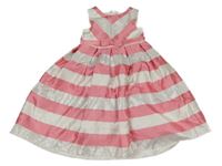 Ružovo-bielo-strieborné pruhované slávnostné šaty