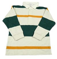 Nové - Smetanovo-zeleno-okrové pruhované polo mikinotriko Next