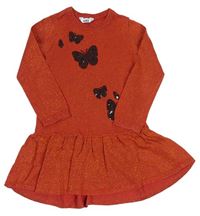 Tehlové trblietavé pletené šaty s motýlky z flitrů M&Co.
