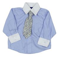 Svetlomodrá vzorovaná košeľa s kravatou
