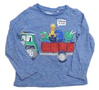 Modré melírované tričko s autom a dinosaurami C&A