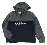 Sivo-čierna športová mikina s logom a kapucňou Adidas