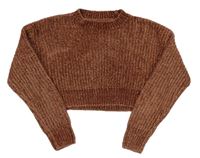 Hnedý žinylkový crop sveter New Look