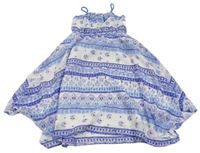 Bílo-modré vzorované šifonové šaty H&M