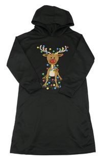 Čierne ľahké teplákové šaty so sobom a kapucňou shein