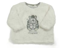 Biela chlpatá mikina s medvěďom Ergee