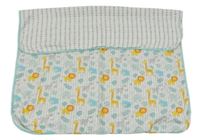 Bílo-šedo-světlemodrá vzorovaná bavlněná deka se zvířátky 