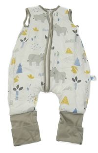 Bílý zateplený spací pytel/overal s nosorožci 