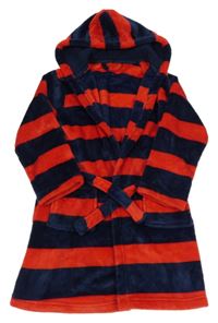 Červeno-tmavomodrý pruhovaný chlpatý župan s kapucňou Nutmeg