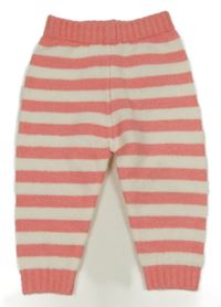 Bílo-korálové pruhované pletené tepláky