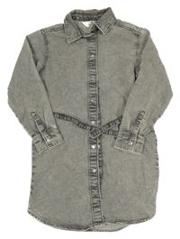 Šedé riflové propínací šaty s páskem a límečkem H&M