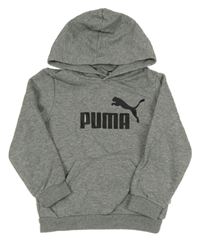 Šedá melírovaná mikina s logem a kapucí Puma