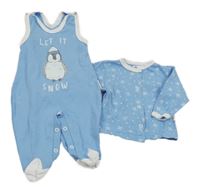 2 set - modré dupačky s tučňákem + propínací triko 