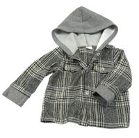 Sivá kockovaná košeľová bunda s kapucňou