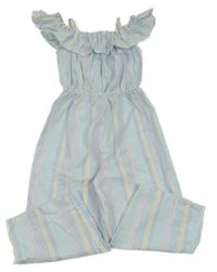 Bílo-světlemodro-žlutý pruhovaný kalhotový overal Primark