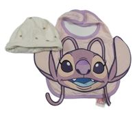 2 set - lila podbradník so Stitchem + čapica s kvítky
