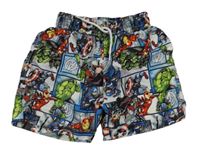 Modro-sivé plážové kraťasy so superhrdinami  Marvel