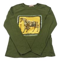 Khaki tričko s koněm a kamienkami