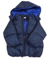 Tmavomodrá šusťáková zateplená bunda s kapucí H&M
