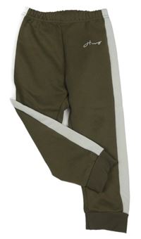 Khaki-bílé tepláky s nápisem