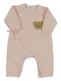 Ružový rebrovaný zateplený teplákový overal s medvěďom