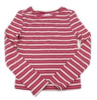 Fuchisovo-bílo-růžové pruhované žebrované crop triko 