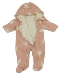 Růžovo-bílá pletená zateplená kombinéza s hvězdami a kapucí Next