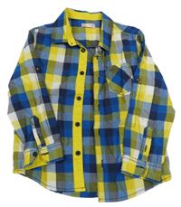 Modro-bielo-žltá kockovaná košeľa