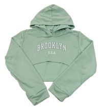 Zelená crop mikina s nápisom a kapucňou